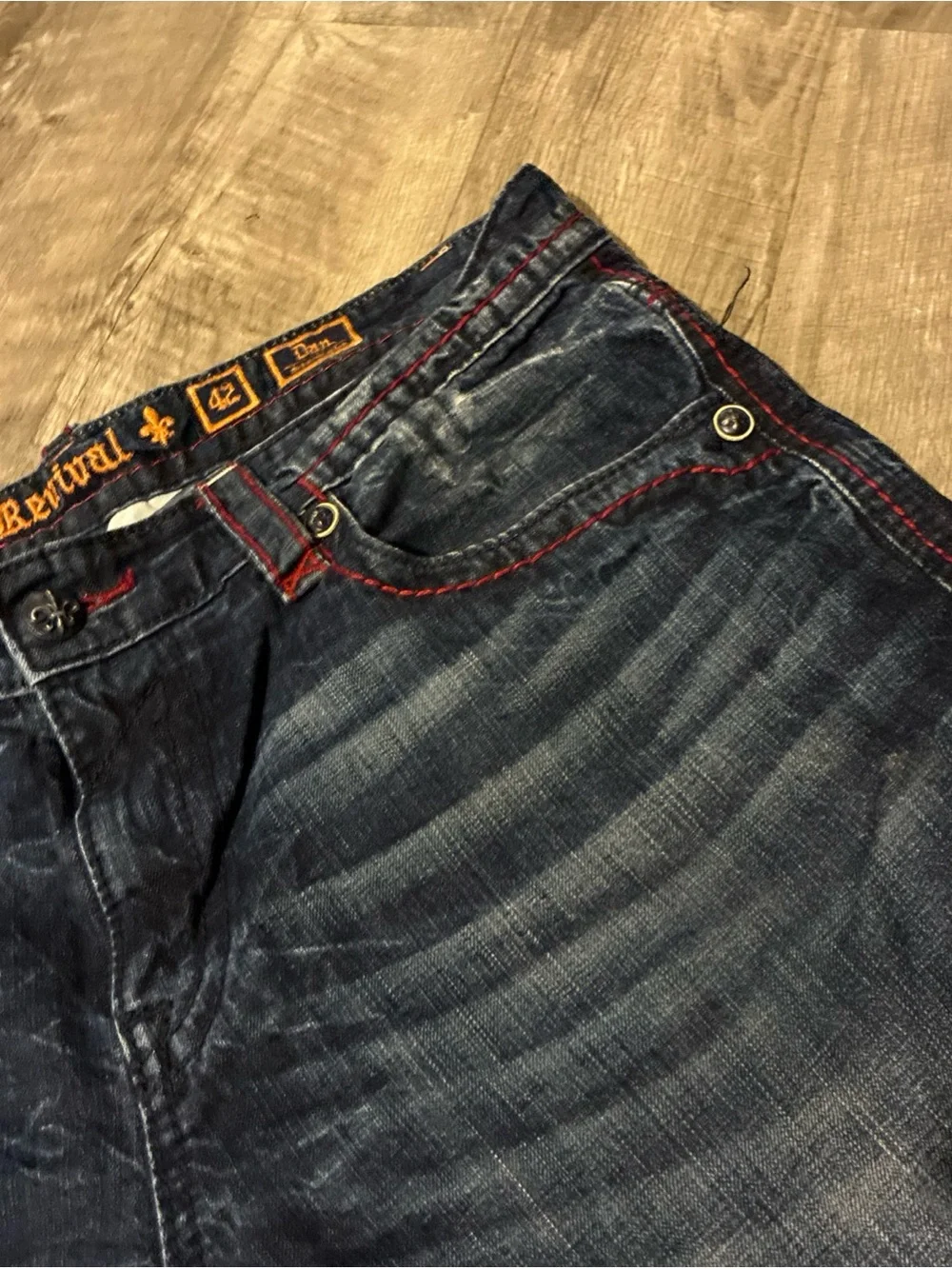 Vintage Rock Revival DAN Straight Jeans Men’s SZ 42 Blue Red Used Rare